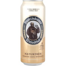 Пиво светлое FRANZISKANER Hefe-weissbier пшеничное нефильтрованное пастеризованное, 5%, ж/б, 0.5л, Германия, 0.5 L