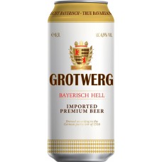 Пиво светлое GROTWERG Bayerisch Hell фильтрованное, непастеризованное, 4,9%, ж/б, 0.5л, Германия, 0.5 L