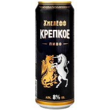 Пиво светлое ХМЕЛЕФФ Крепкое фильтрованное, пастеризованное, 8,%, ж/б, 0.45л, Россия, 0.45 L