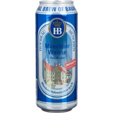 Пиво светлое HOFBRAU Munchner Weisse нефильтрованное пастеризованное неосветленное, 5,1%, ж/б, 0.5л, Германия, 0.5 L