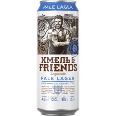 Пиво светлое LEGENDA ХМЕЛЬ&FRIENDS Pale Lager нефильтрованное пастеризованное осветленное, 4,8%, 0.45л, Россия, 0.45 L