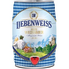 Пиво светлое LIEBENWEISS Hefe-Weissbier пшенич. нефильтр. пастер. неосв. алк.5,1% ж/б, Германия, 5 L