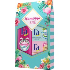 Подарочный набор FA Flamingo Love Гель для душа Маракуйя, 250мл + Туалетное мыло Розовый Жасмин, 90г + Туалетное мыло Кокосовая вода, 90г, Россия, 430 мл