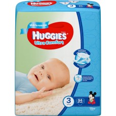 Купить Подгузники детские для мальчиков HUGGIES Ultra Comfort 3, 5–9кг, 94шт, Россия, 94 шт в Ленте