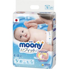 Подгузники детские MOONY S 4–8кг, 81шт, Япония, 81 шт