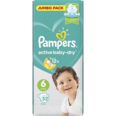 Подгузники детские PAMPERS Active Baby-Dry Extra Large 6, 13–18кг, 52шт, Россия, 52 шт