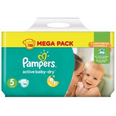 Купить Подгузники детские PAMPERS Active Baby-Dry Junior 5, 11–16кг, 110шт, Россия, 110 шт в Ленте