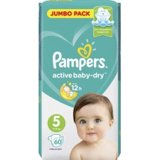 Купить Подгузники детские PAMPERS Active Baby-Dry Junior 5, 11–16кг, 60шт, Россия, 60 шт в Ленте