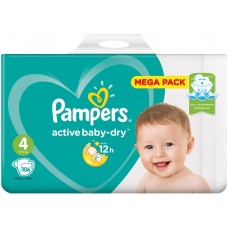 Подгузники детские PAMPERS Active Baby-Dry Maxi 4, 9–14кг, 106шт, Россия, 106 шт