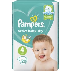 Купить Подгузники детские PAMPERS Active Baby-Dry Maxi 4, 9–14кг, 20шт, Россия, 20 шт в Ленте