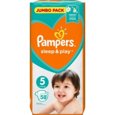 Купить Подгузники детские PAMPERS Sleep&Play Junior 5, 11–16кг, 58шт, Польша, 58 шт в Ленте