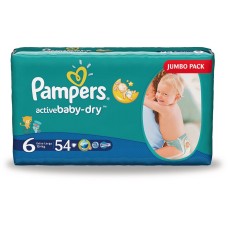 Подгузники PAMPERS Active baby-dry Extra Large 6 15-22кг, Россия, 54 шт
