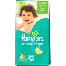 Купить Подгузники PAMPERS Active baby-dry Maxi Plus 4+ 10-15кг, Россия, 62 шт в Ленте