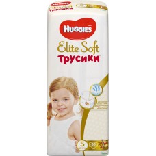 Купить Подгузники-трусики детские HUGGIES Elite Soft 5, 12–17кг, 38шт, Россия, 38 шт в Ленте