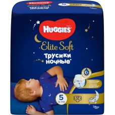Подгузники-трусики детские HUGGIES Elite Soft 5 ночные 12–17кг, 17шт, Россия, 17 шт