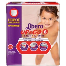 Купить Подгузники-трусики детские LIBERO Up&Go Extra Large 6, 13–20кг, 62шт, Россия, 62 шт в Ленте