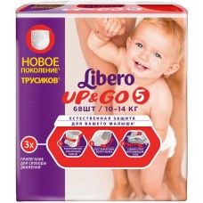 Купить Подгузники-трусики детские LIBERO Up&Go Maxi Plus 5, 10–14кг, 68шт, Россия, 68 шт в Ленте