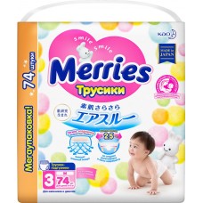 Подгузники-трусики детские MERRIES M 6–11кг 74шт, Япония, 74 шт