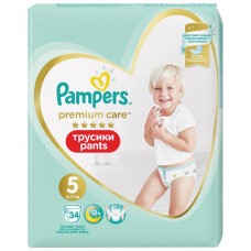 Купить Подгузники-трусики детские PAMPERS Premium Care Pants Junior 5, 12–17кг, 34шт, Польша, 34 шт в Ленте