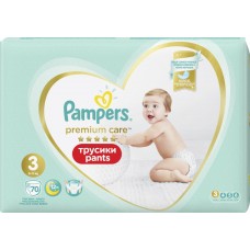 Купить Подгузники-трусики детские PAMPERS Premium Care Pants Midi 3, 6–11кг, 70шт, Польша, 70 шт в Ленте