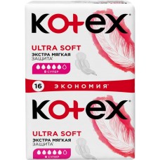 Прокладки KOTEX Ultra Soft Super, 16шт, Россия, 16 шт