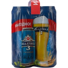 Промонабор БАЛТИКА 3 пиво светлое, 4,8%, ж/б, 4x0.45л, Россия, 1.8 L