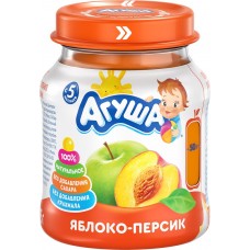 Купить Пюре фруктовое АГУША Яблоко-персик с 5 месяцев, 115г, Россия, 115 г в Ленте