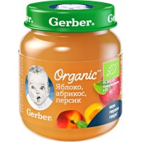 Пюре фруктовое GERBER Organic Яблоко, абрикос, персик с 5 месяцев, 125г, Польша, 125 г