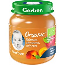 Пюре фруктовое GERBER Organic Яблоко, абрикос, персик с 5 месяцев, 125г, Польша, 125 г