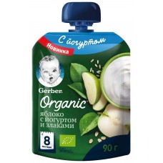 Пюре фруктовое GERBER Organic Яблоко с йогуртом и злаками с 8 месяцев, 90г, Польша, 90 г