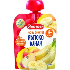 Пюре фруктовое SEMPER Яблоко, банан с витамином С, с 6 месяцев, 90г, Испания, 90 г