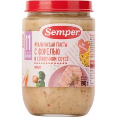 Пюре SEMPER Итальянская паста с форелью в сливочном соусе, с 11 месяцев, 190г, Испания, 190 г