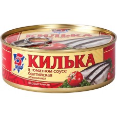 Купить Рыбные консервы Килька 5 МОРЕЙ обж. в томатном соусе с пл. крышкой, Россия, 240 г в Ленте