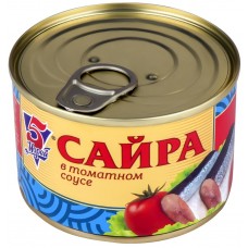 Рыбные консервы Сайра 5 МОРЕЙ в томатном соусе ключ, Россия, 240 г