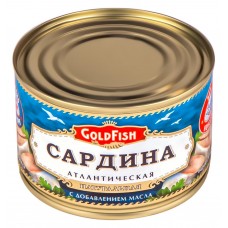 Рыбные консервы сардина GOLD FISH атлантическая натуральная с добавлением масла, Россия, 250 г