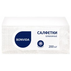 Салфетки бумажные BONVIDA 3-слоя белые 24х24, 200шт, Россия, 200 шт