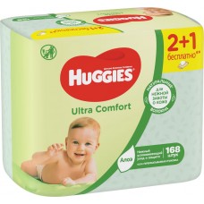 Салфетки влажные детские HUGGIES Ultra Comfort с алоэ, 168шт, Великобритания, 168 шт