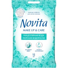 Купить Салфетки влажные для снятия макияжа NOVITA Makeup Морские водоросли, 15шт, Россия, 15 шт в Ленте