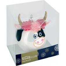 Шар елочный HOMECLUB Premium Символ года Корова, с декором, стекло Арт. KM21012, Китай