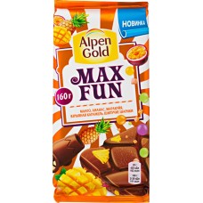 Шоколад молочный ALPEN GOLD Max Fun c фруктовыми кусочками, шипучими шариками и взрывной карамелью, 160г, Россия, 160 г