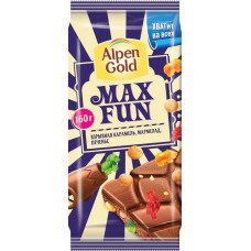 Шоколад молочный ALPEN GOLD Max Fun со взрывной карамелью, мармеладом и печеньем, 160г, Россия, 160 г