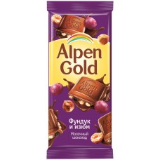 Шоколад молочный ALPEN GOLD с фундуком и изюмом, 90г, Россия, 90 г