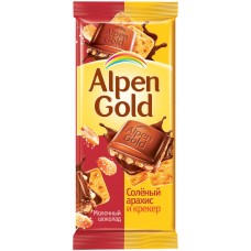 Шоколад молочный ALPEN GOLD с соленым арахисом и крекером, 90г, Россия, 90 г