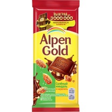 Шоколад молочный ALPEN GOLD с соленым миндалем и карамелью, 85г, Россия, 85 г