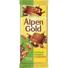 Шоколад молочный ALPEN GOLD с соленым миндалем и карамелью, 90г, Россия, 90 г