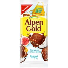 Шоколад молочный ALPEN GOLD с сушеным инжиром, кокосовой стружкой и соленым крекером, 85г, Россия, 85 г