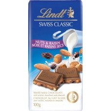Шоколад молочный LINDT Швейц. Классика с миндалем и изюмом, Швейцария, 100 г