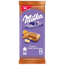 Купить Шоколад молочный MILKA с арахисом, кусочками хрустящей карамели, рисовыми шариками и кукурузными хлопьями, 90г, Болгария, 90 г в Ленте