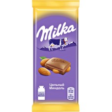 Шоколад молочный MILKA с цельным миндалем, 90г, Россия, 90 г