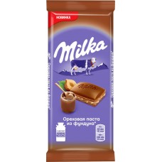 Шоколад молочный MILKA с ореховой пастой из фундука, 90г, Россия, 90 г